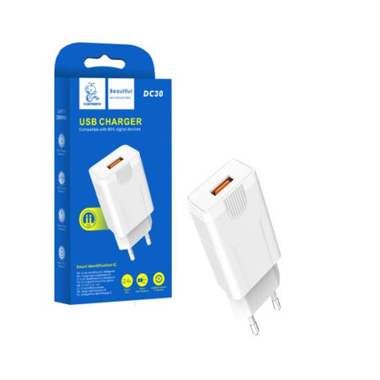 Adaptador Denmen DC30 USB-A 2,4A Branco